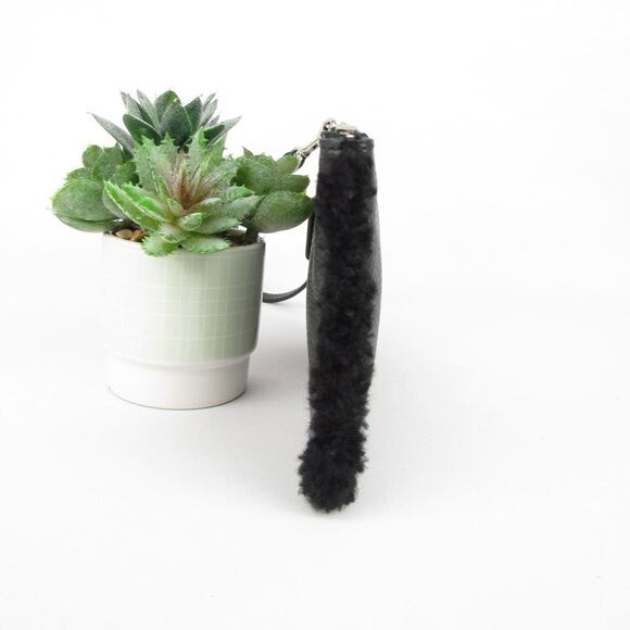 Coach Black Pebbled Leather Wristlet with Shearling Trim - Picture 3 of 7